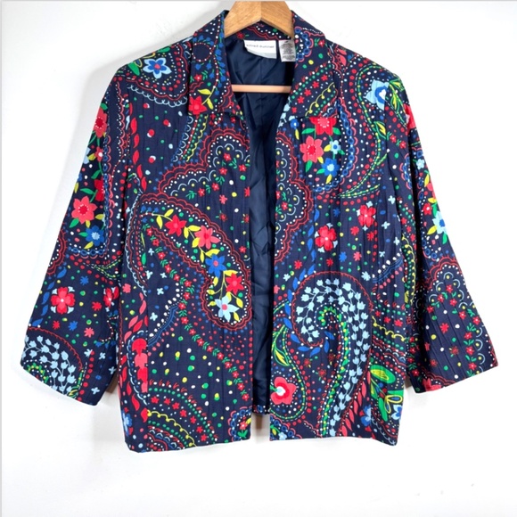 Alfred Dunner Paisley Floral Quilted Blazer 12P Chore Coat Open Colorful Preppy - Picture 1 of 9